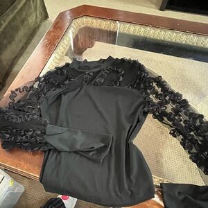 SHEIN Black Ruffle Lace Sleeve Blouse